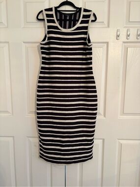 Max Edition Black and White Striped Midi Sheath Dress